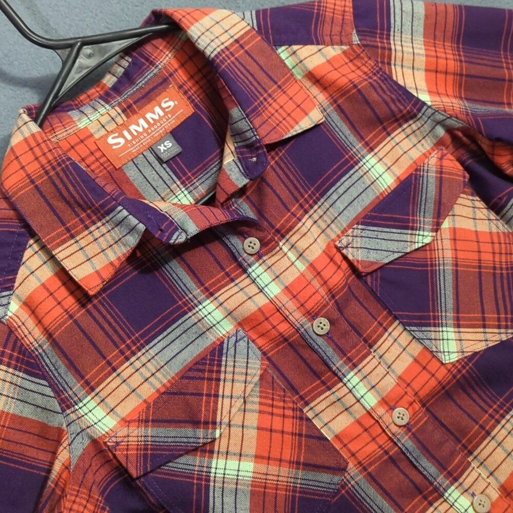 Simms Shirt Women's XS Multicolor Plaid Flannel Long Sleeve Button Down Outdoors
